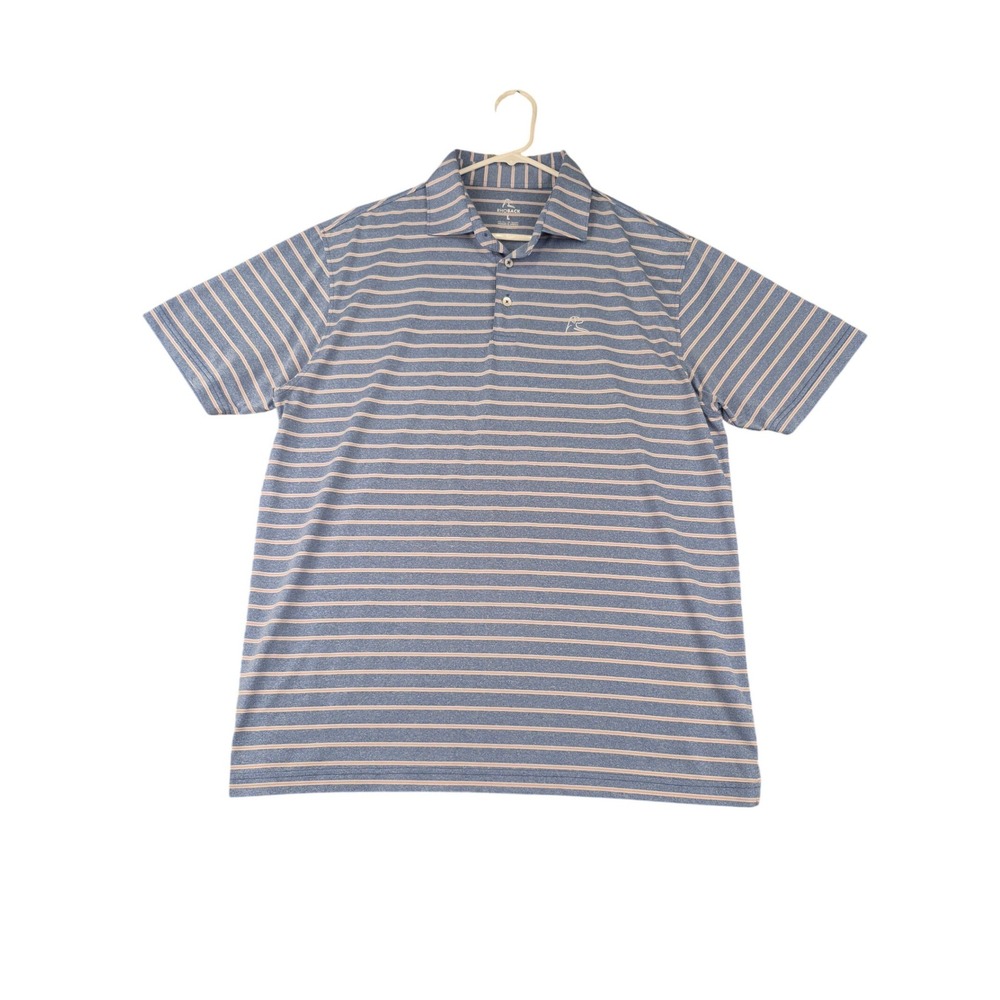 Rhoback‎ Mens Large Blue Gray Striped Performance Golf Polo Shirt Short Sleeve